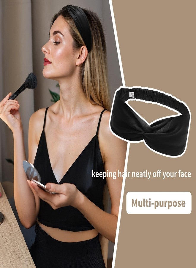 ZLYC Mulberry Silk Headband Elastic Twist Knotted Head Bands for Women's Hair, Solid Black - Image 4